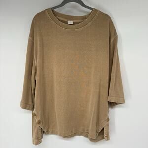 Poetry Hemp Blend Crewneck Sweatshirt Women's Size 16 Light Brown Button Details